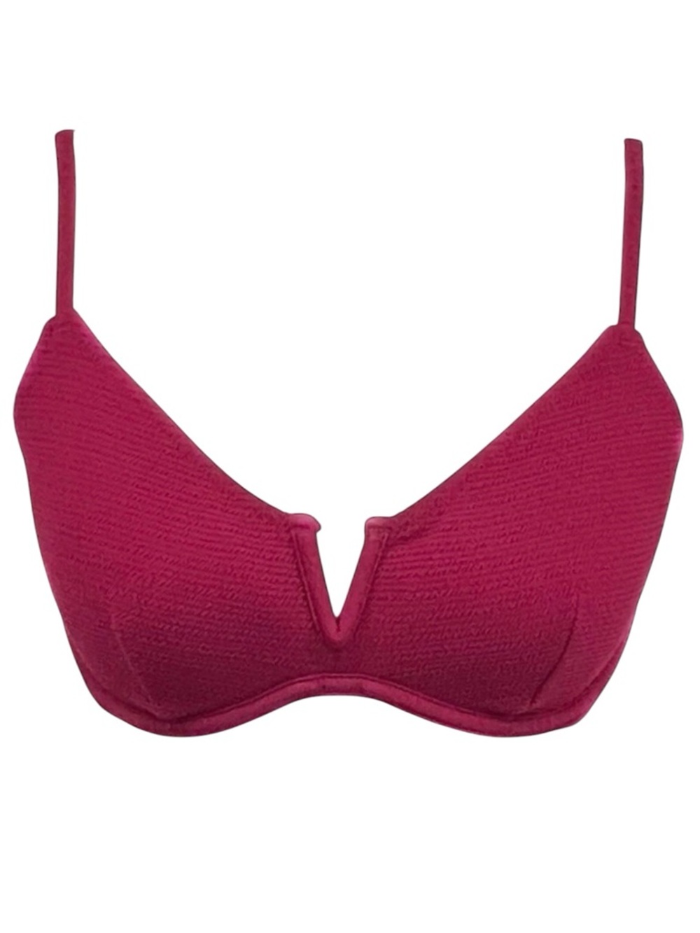 Shade & Shore Dark Pink Plum Fuchsia Bra Fitted Ribbed Underwire Bikini Top 34C